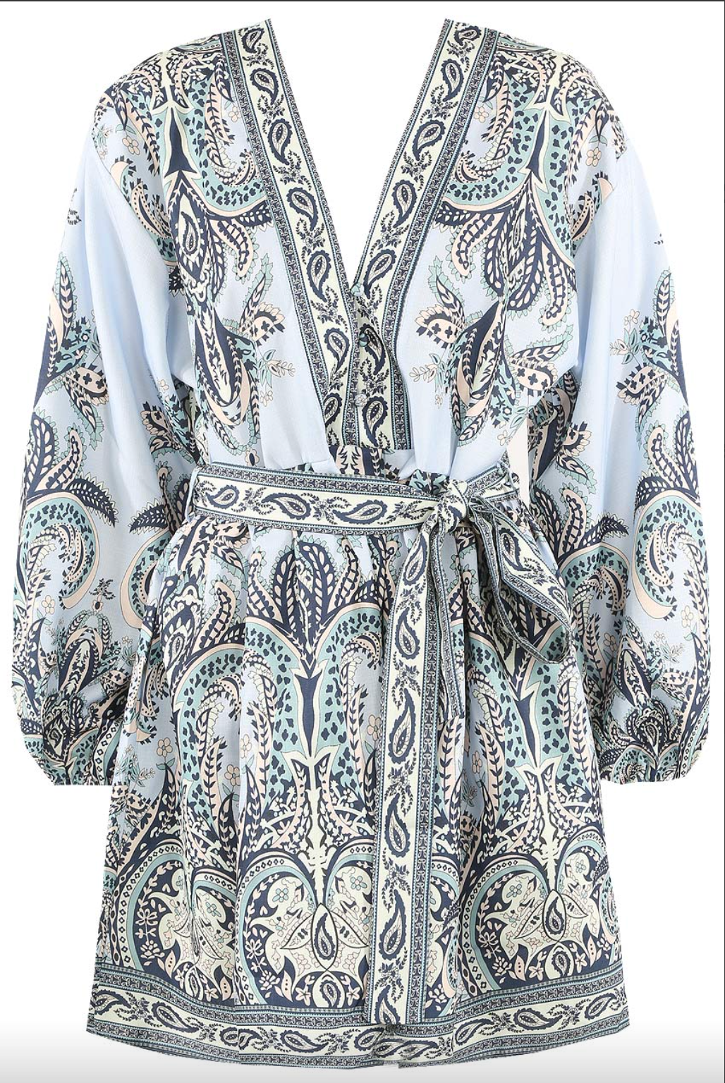 Marquis - Blue Paisley Belted Flare Mini Dress