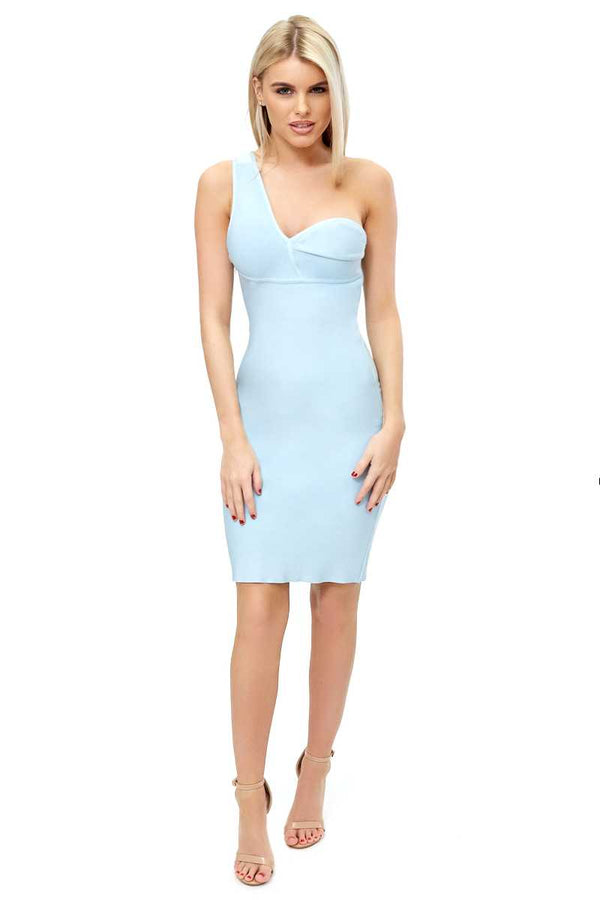 Sofie - Baby Blue One Shoulder Caped Bandage Dress