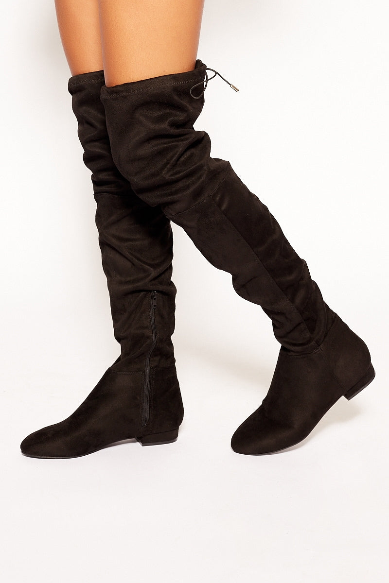 Montie - Black Faux Suede Over The Knee Boots