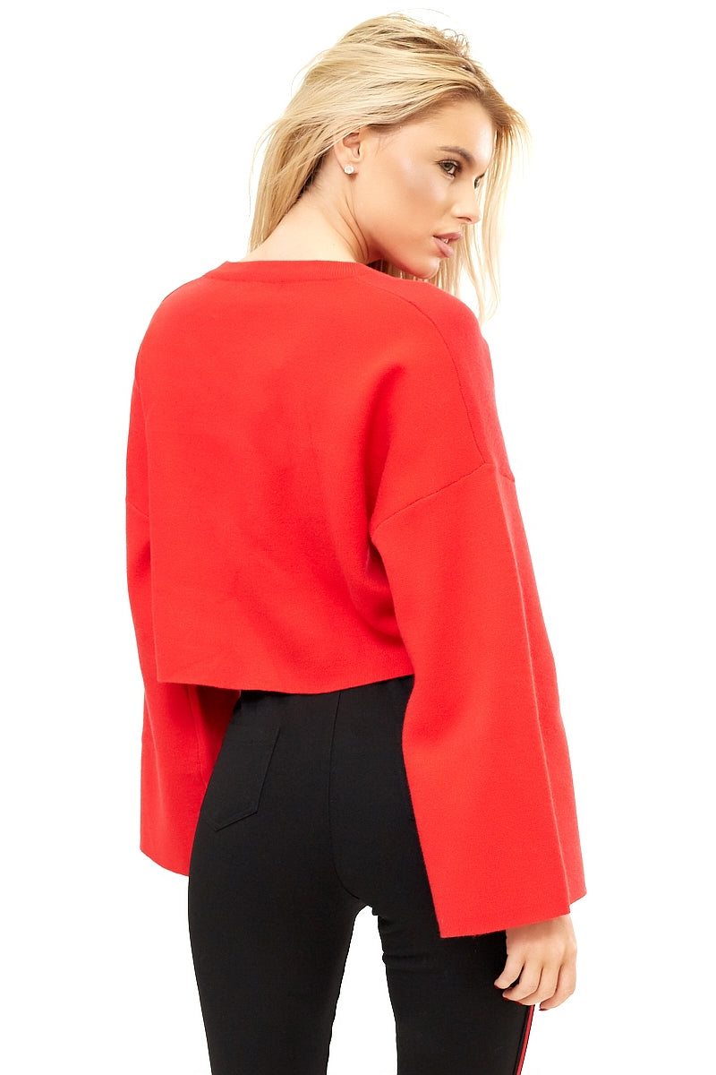 Bronte - Red Wide Sleeve Cropped Jumper