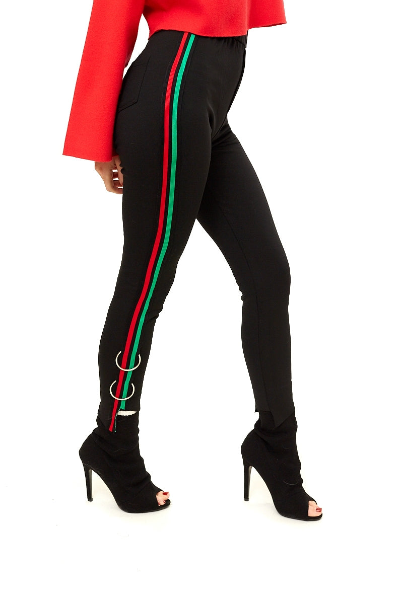 Mikealah - Black Stripe & Ring Detail Trousers