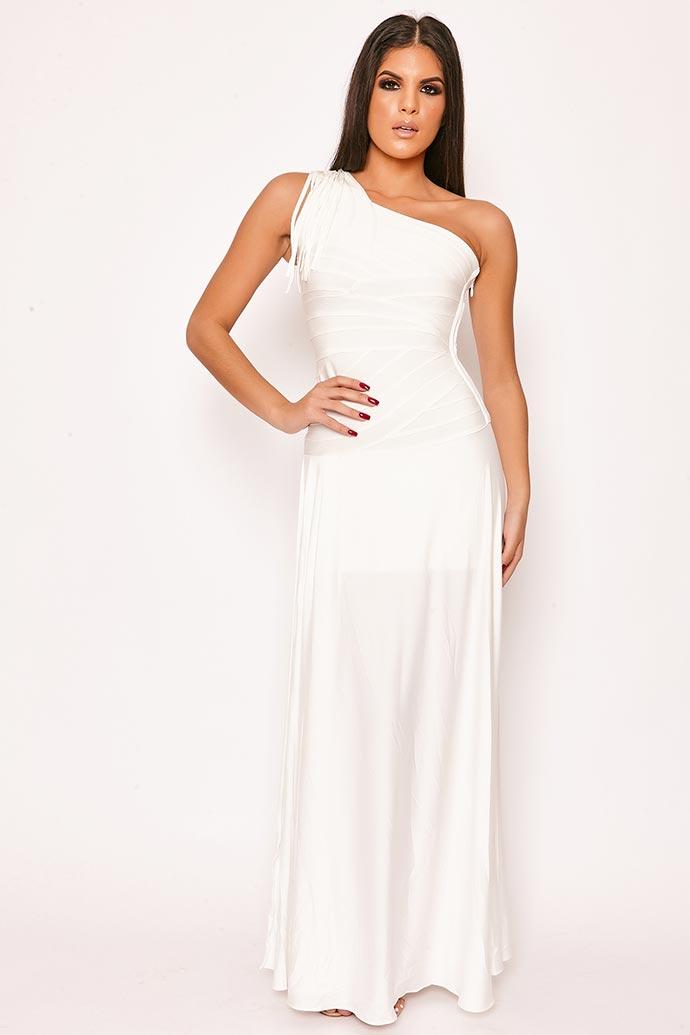 Cannes - White One Shoulder Bandage Maxi Dress