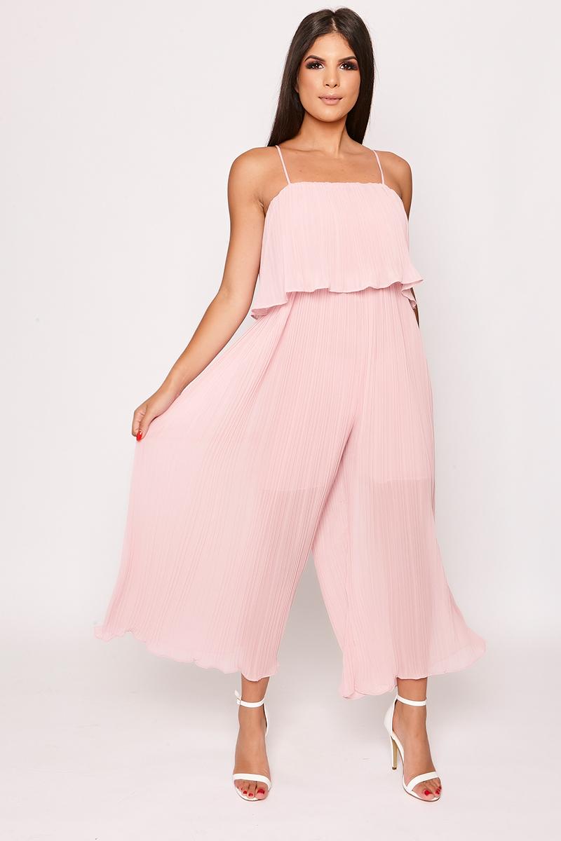 Lucey - Pink Pleated Wide Leg Jumpsuit