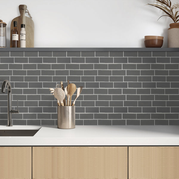 Dark Gray Subway Peel and Stick Backsplash Tile