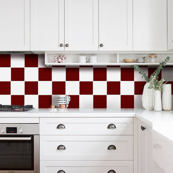 Red And White Square Peel And Stick Backsplash Tile