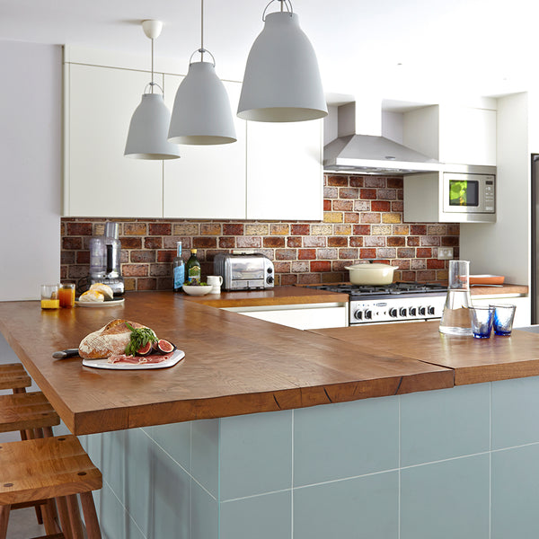 3D Orange Rust and Tan Brick Peel and Stick Tile for Kitchen Farmhouse Backsplash