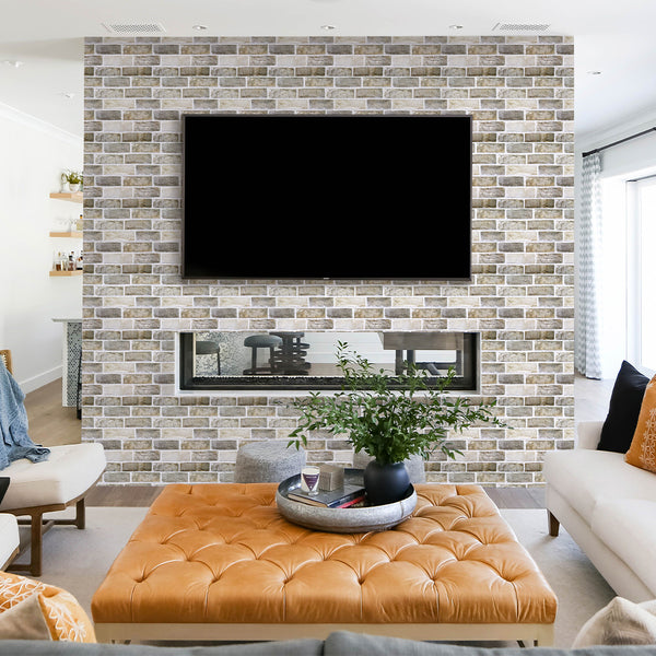 3D Brown-Gray Brick Peel and Stick Wall Tile