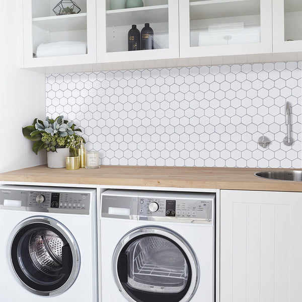 White Thicker Hexagon Peel and Stick Backsplash