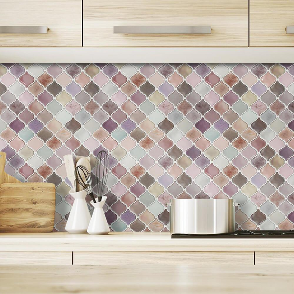 Pink and Purple Thicker Rhombus Peel and Stick Backsplash Tile