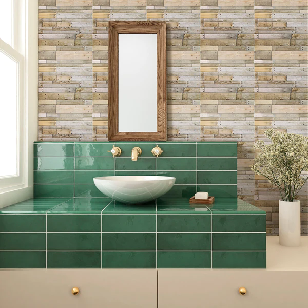 3D Wood Peel and Stick Tiles for Shiplap Backsplash Bathroom