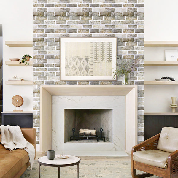 3D Brown-Gray Brick Peel and Stick Wall Tile