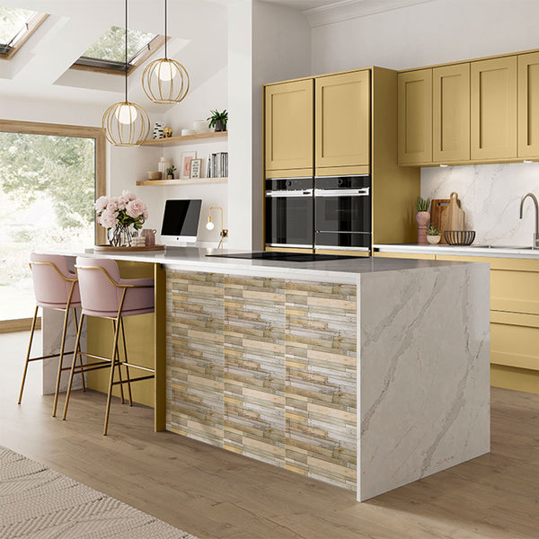 3D Wood Peel and Stick Wall Tile kitchen island