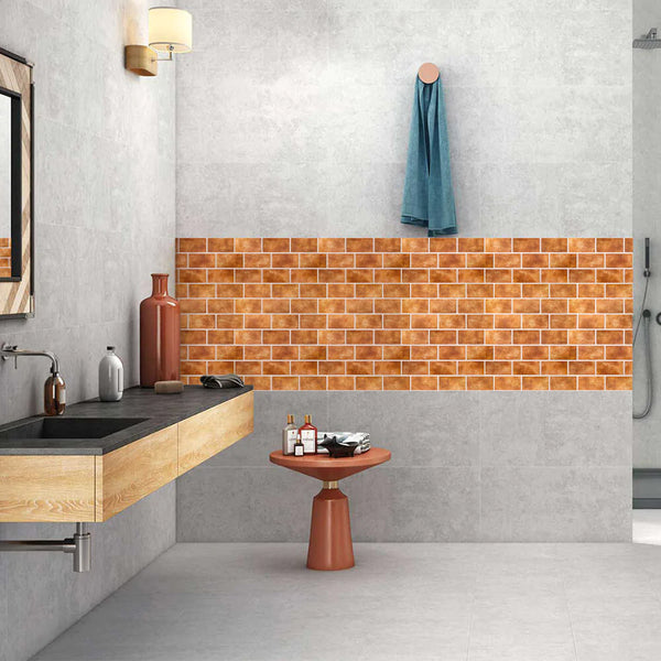 Panel de pared de PVC 3D Peel and Stick Diseño de ladrillo de arcilla ámbar sobre azulejos para la decoración de la pared del protector contra salpicaduras del baño