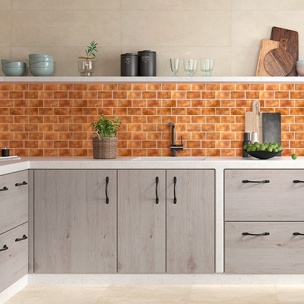 3D Amber Clay Brick Peel and Stick Tile for Kitchen Farmhouse Backsplash