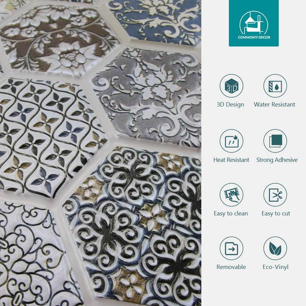 Azulejo de pared 3d-tono-marrón-hexágono-peel-and-stick