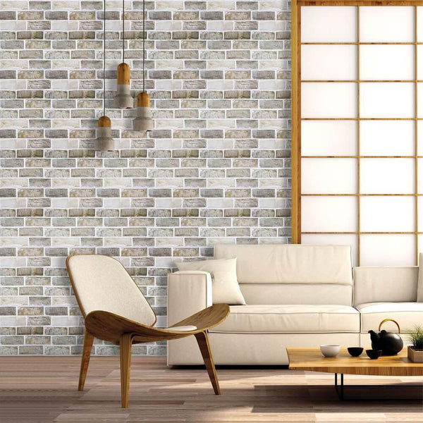 Braungraue Ziegelstein-3D-Wandpaneele zum Abziehen und Aufkleben für die Wanddekoration im Wohnzimmer