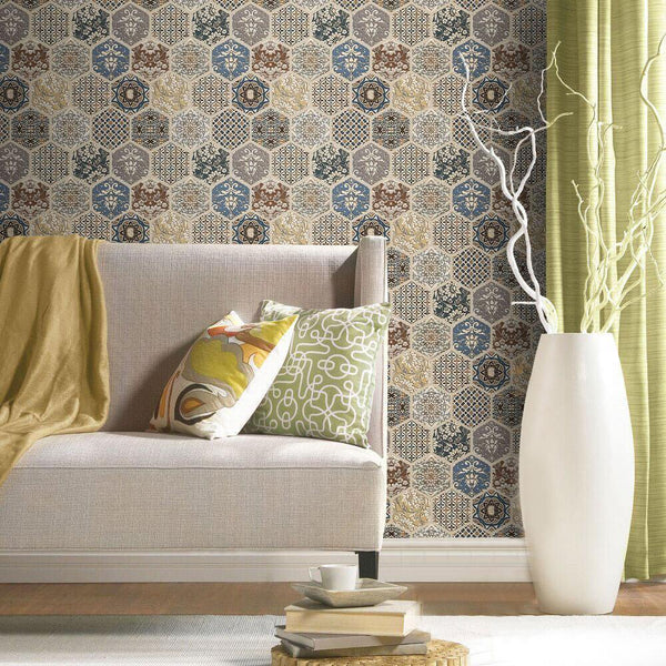 3D Brown Bohemian Hexagon Peel and Stick Wall Tile