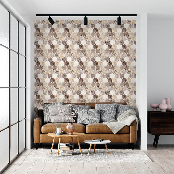 Azulejo de pared hexagonal de tono marrón 3D Peel and Stick para decoración de pared bohemia