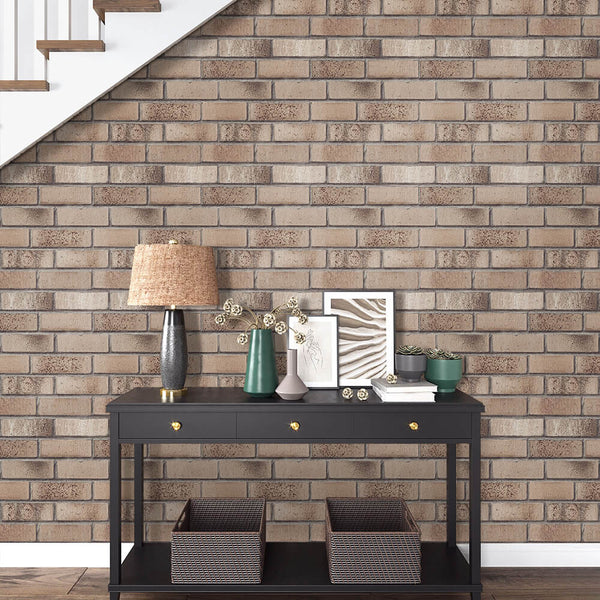 commomy 3D Tan Brick Peel and Stick Wall Tile