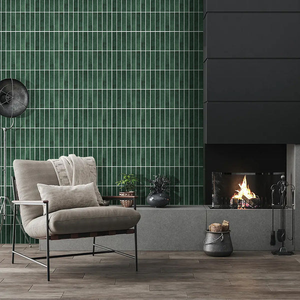3D Forest Green Matt Straight Linear Mosaic Peel and Stick Wall Tile1-5