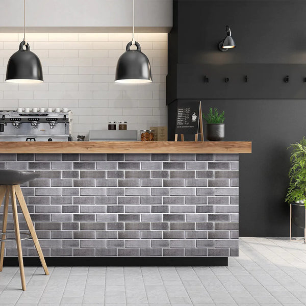 3D-Wandpaneele aus grauem Backstein zum Abziehen und Aufkleben für die Küche