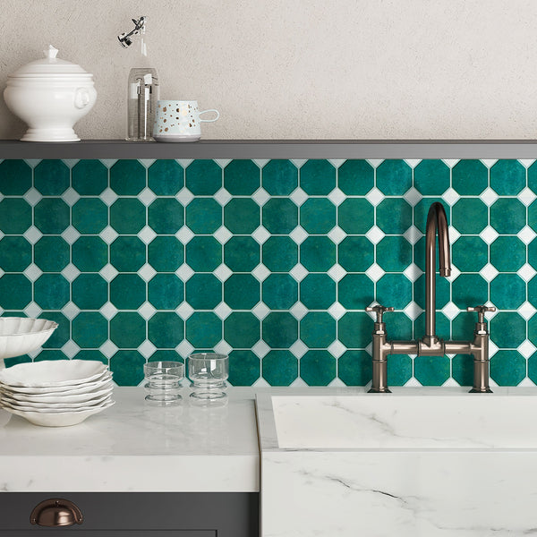 3D Green and White Geometric Peel and Stick Wall Tile