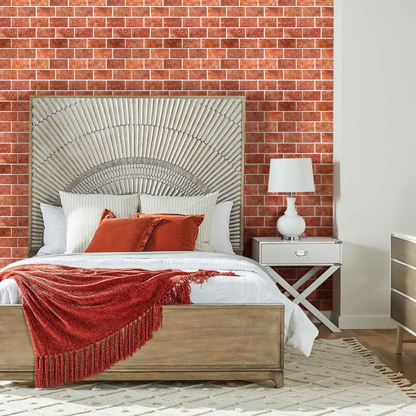 3D Red Ceramic Brick Peel and Stick Wall Tile