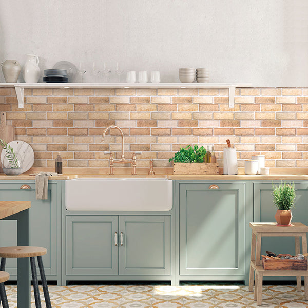 3D Tan Brick Removable Backsplash Tile for Kitchen Wall Decor