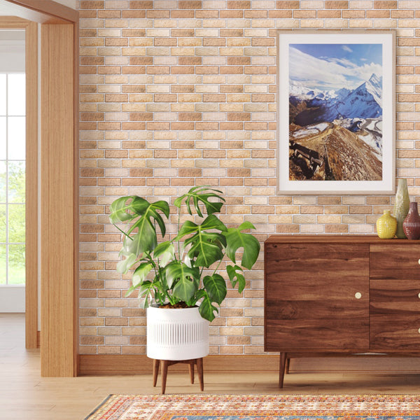 Tan Brick 3D Plastic Wall Panels for Hallway Wall Decor