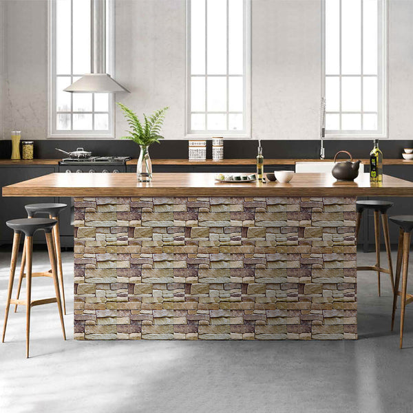 3D_Vintage_Brown_Stone_Peel_and_Stick_Wall_Tile- isla de cocina