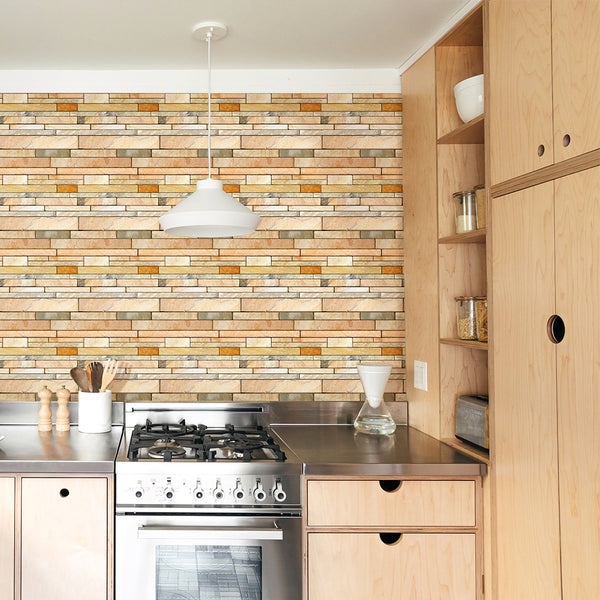 Placa para salpicaduras temporal de azulejos de mármol amarillo y marrón 3D Peel and Stick para la decoración de la pared de la cocina