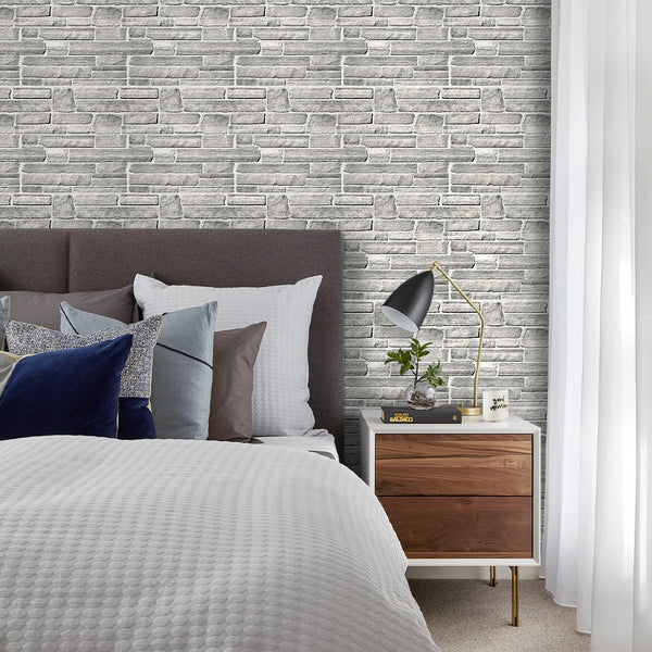 3D Grey Stone Peel and Stick Wall Tile