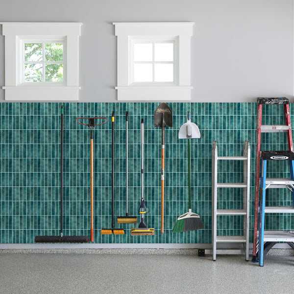 Azulejo de pared de mosaico lineal recto verde 3D Peel and Stick