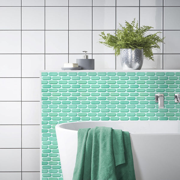 Mosaico de óvalos 3D Peel and Stick Accent Wall Tile verde