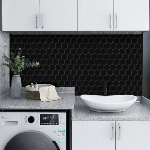 Azulejos para salpicaduras extraíbles de hexágono negro puro más grueso para decoración de pared de cocina