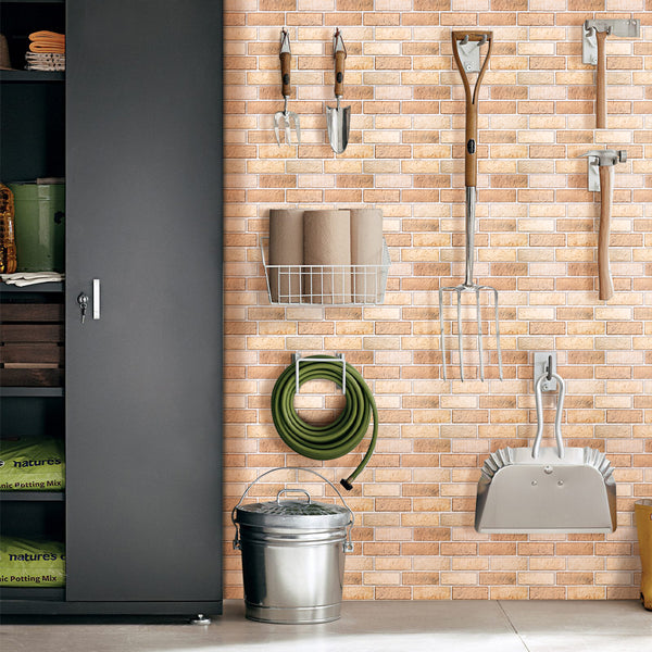 3D Tan Brick Peel and Stick Wall Tile for Garage Wall Decor