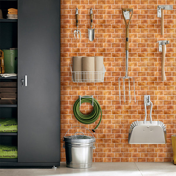 3D Orange Ceramic Brick Peel and Stick Wall Panels for Garage Wall Decor