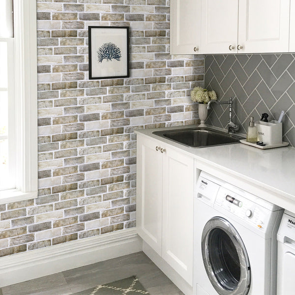 3D Brown-Gray Brick Peel and Stick Wall Tile