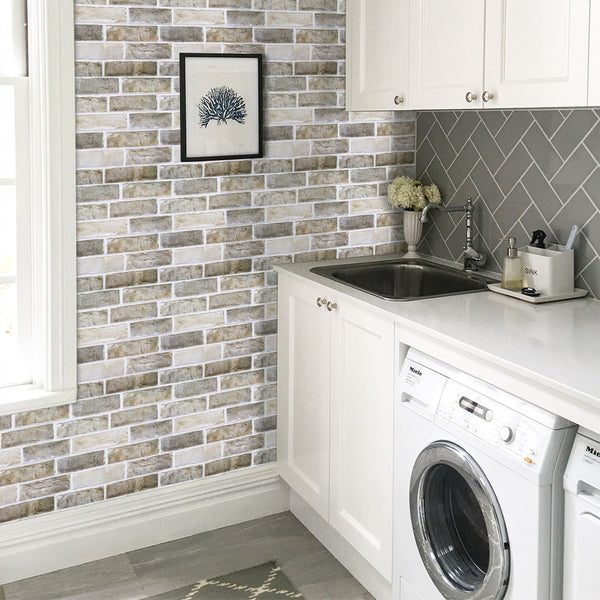 Gray Brick 3D Tiles for Laundry Room Walls