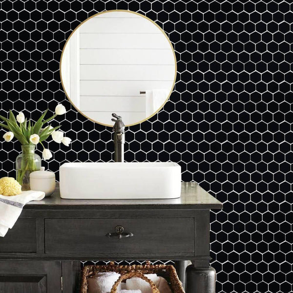 black-hexagon-peel-and-stick-backsplash-tile