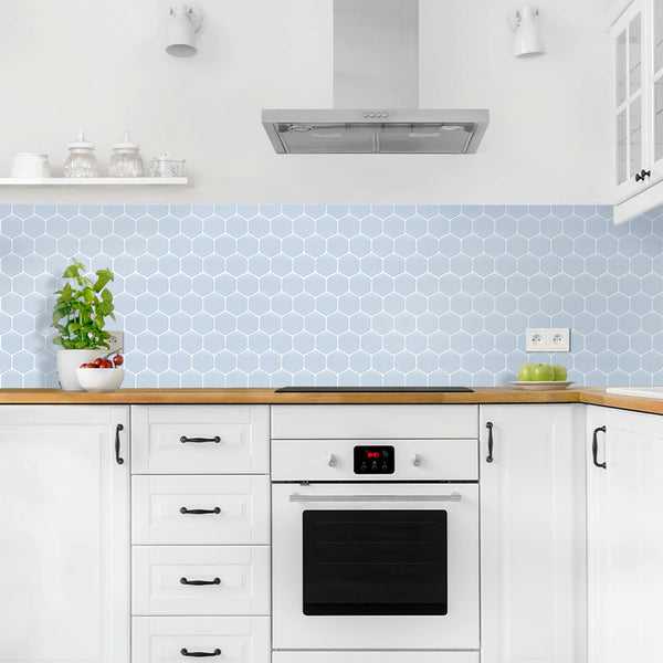 Blue Hexagon Peel and Stick Backsplash Tile