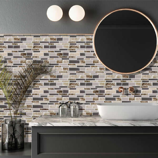 Brown and Beige Mosaic Peel and Stick Backsplash Tile