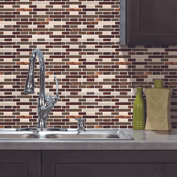 Mosaico marrón y gris Peel and Stick Backsplash Tile