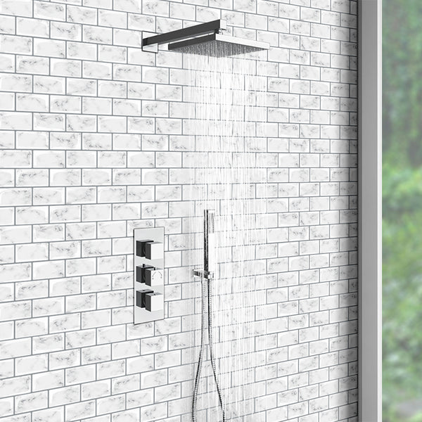 Carrara Marble Thicker Subway Peel and Stick Shower Tile for shower wall