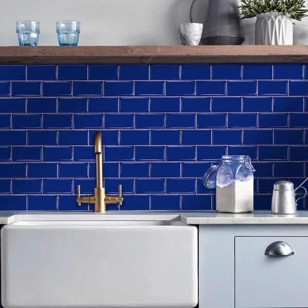 Dark Blue Subway Peel and Stick Vinyl Backsplash Tile for Kitchen