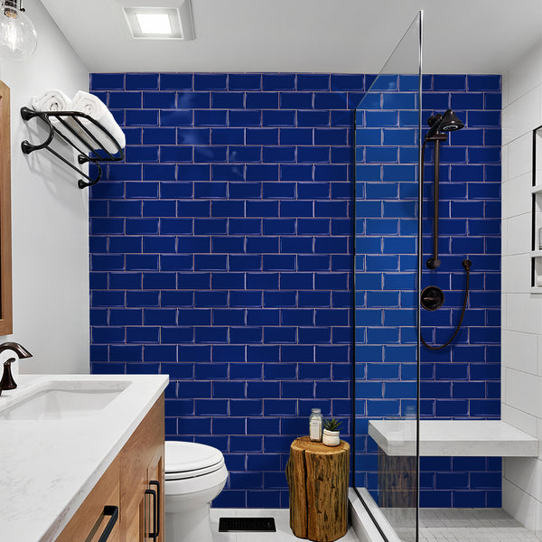 Dark Blue Thicker Classic Subway Peel and Stick Shower Tile