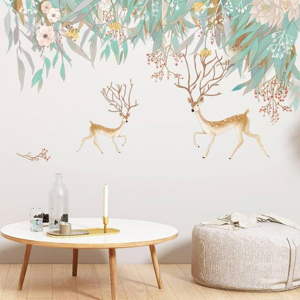 Deers in Green Forest Peel and Stick Decal