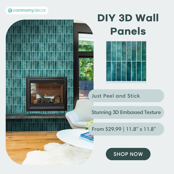 3D Blue Straight Linear Mosaic Peel and Stick Wall Panels