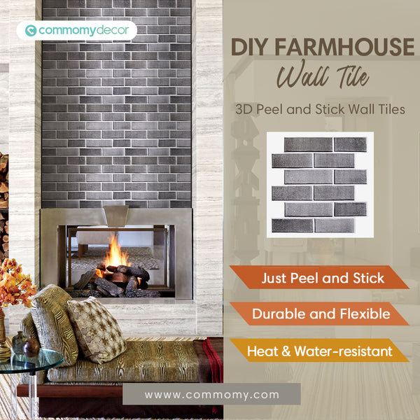 3D Gray Brick Wall Panels for Living Room Wall Decor, Just Peel and Stick!