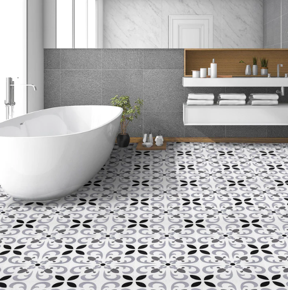 Gray Moroccan Floor Shower Tile Stickers For Bathroom